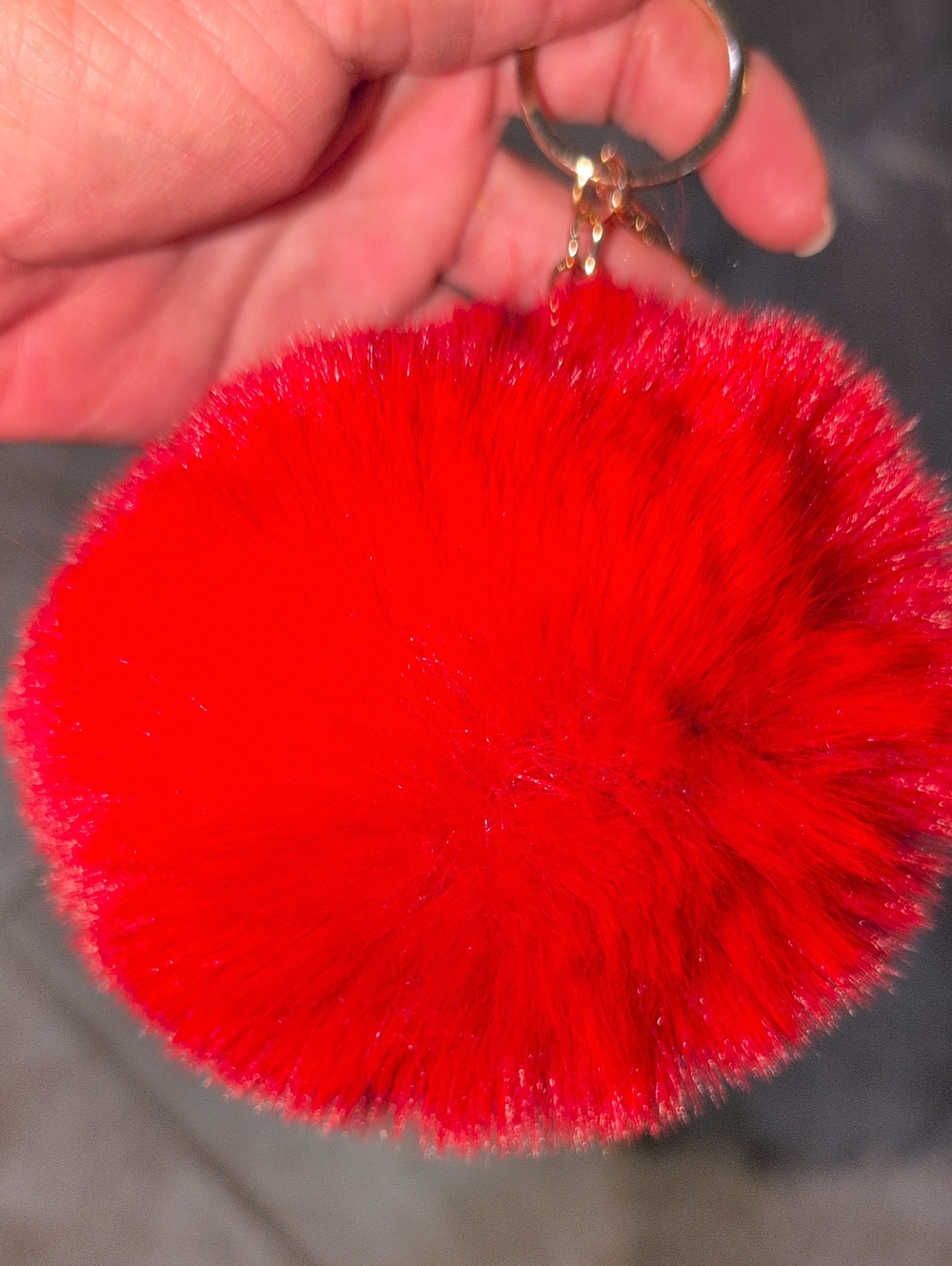Red Faux Fur Pom Pom Keychain